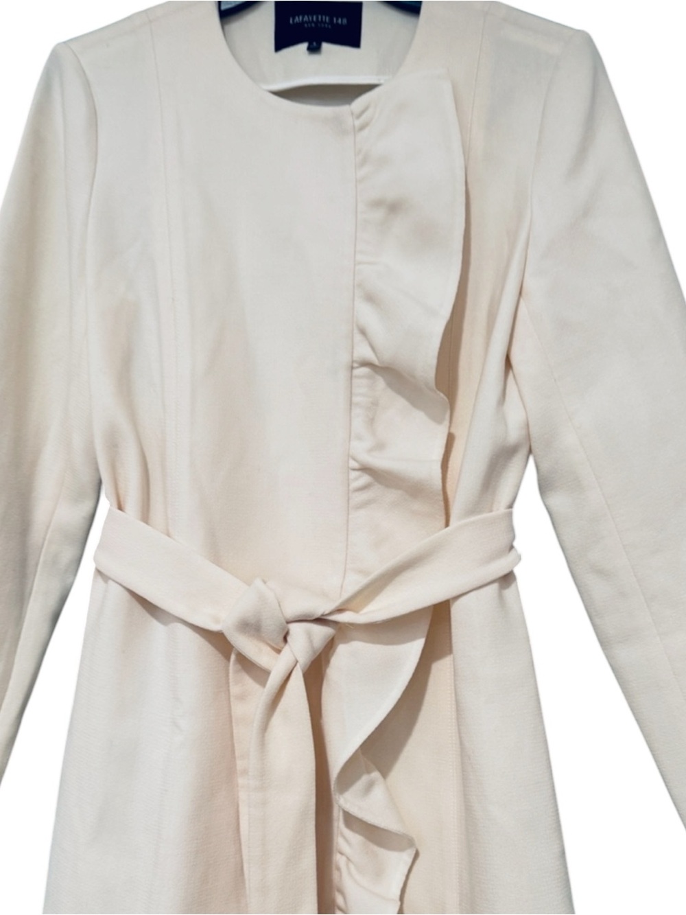Lafayette 148 Wool Cream Ruffle Front Belted Coat - Picture 4 of 7